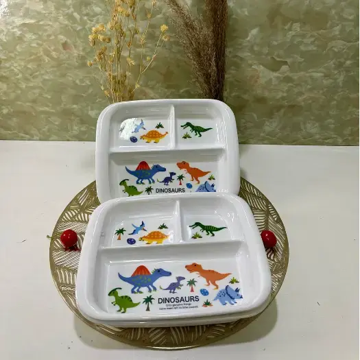 Piring Makan Anak Melamin 3 Sekat - Ukuran 9.5 inch - TopTree
